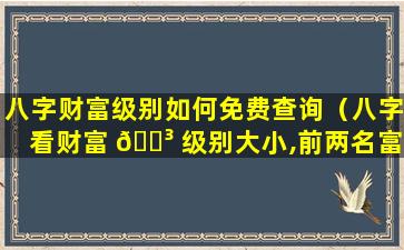 八字财富级别如何免费查询（八字看财富 🌳 级别大小,前两名富可敌国）